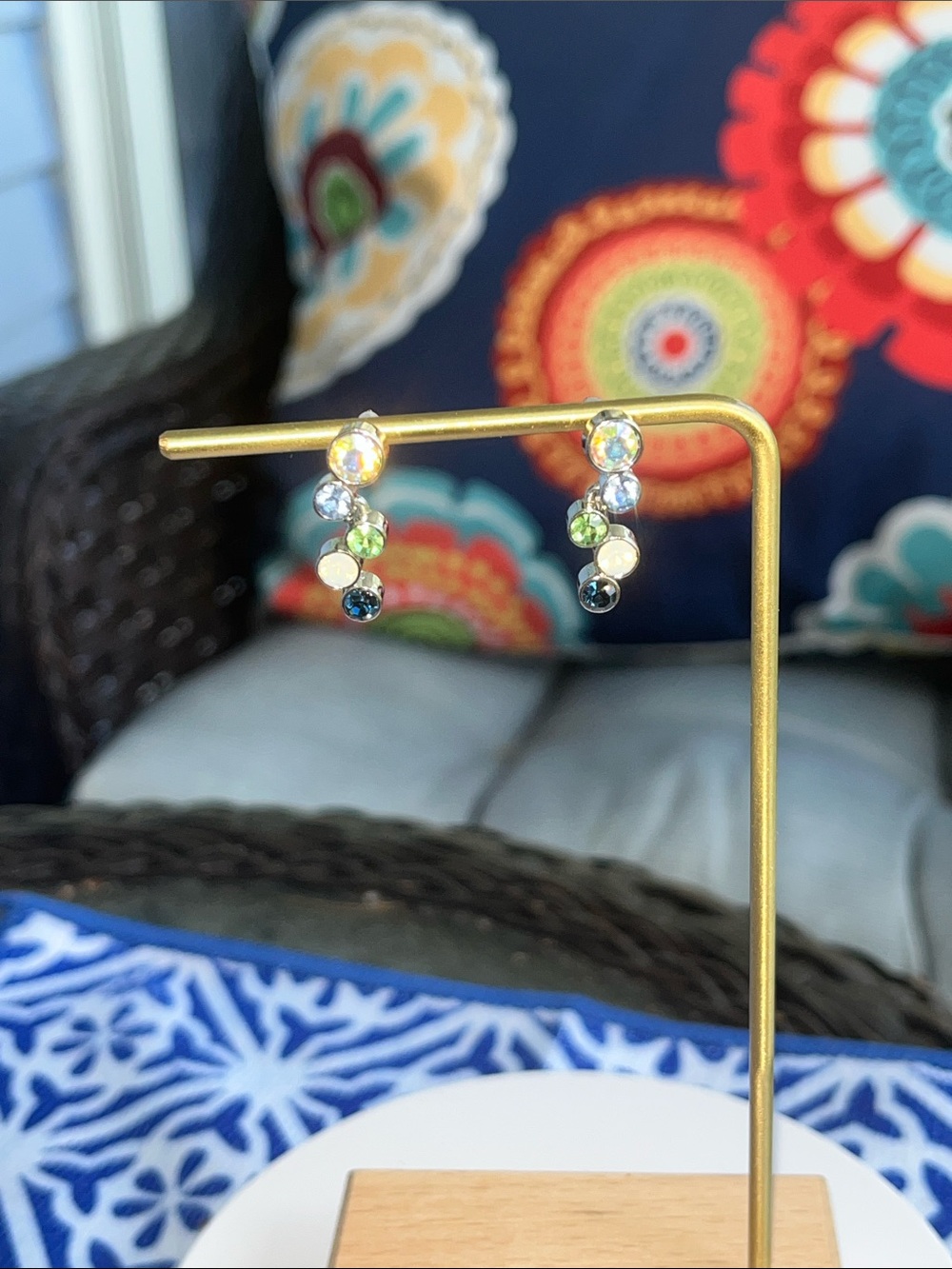 Lia Sophia Iridescent Hoop Drop Earrings with Blue and Green Accents - Picture 3 of 5